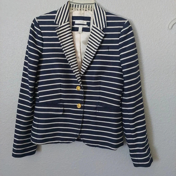 J.Crew Schoolboy Blazer Navy/White Striped Preppy Academia Nautical  2 NWOT - Picture 1 of 7